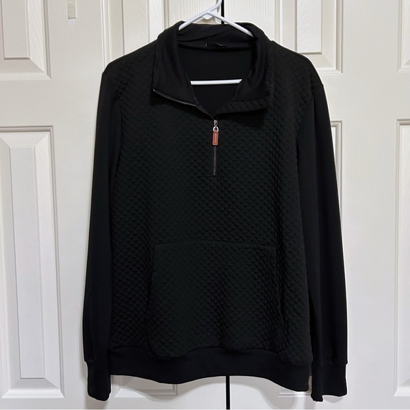 BTFBM Tops - Black Quilted Pullover, Half Zip, Size Large.